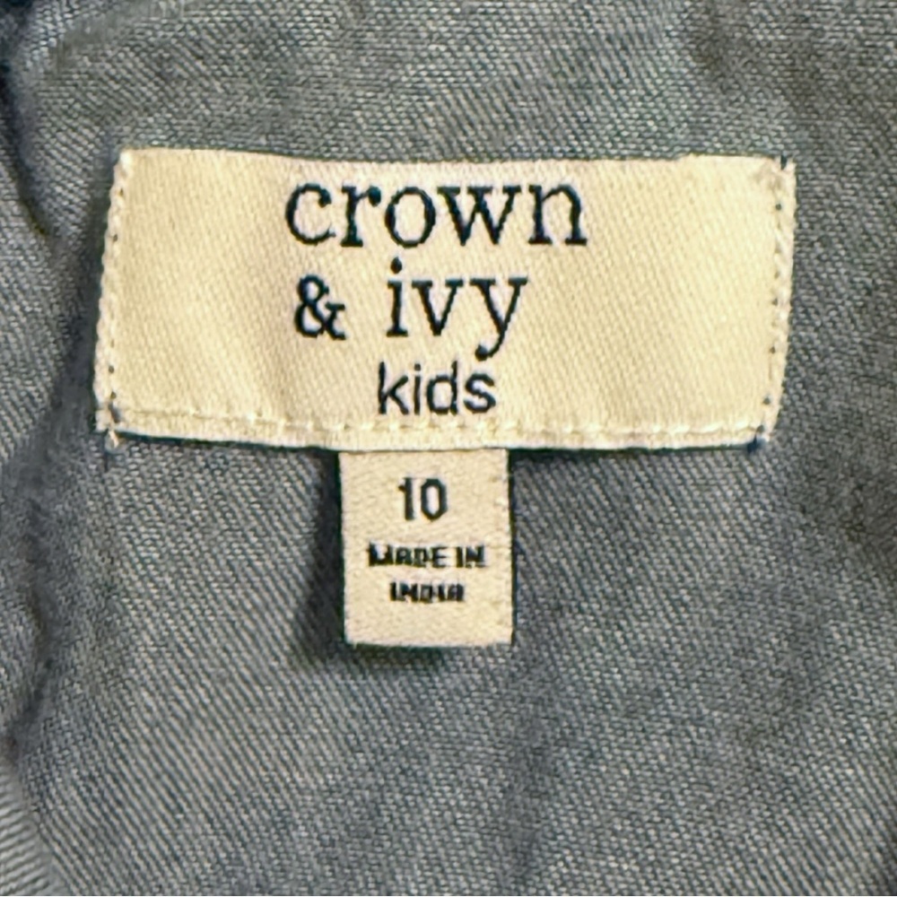 Crown & Ivy Kids Chambray Denim Dress Girl Size 10 Flutter Sleeve - Picture 5 of 6